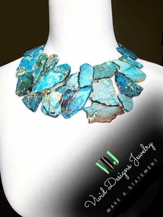 Ocean Blue Bib Statement Halskette - Sea Sediment Jaspis Stein Schmuck Mom Geschenk Bester Für Sie Frau von VividDesignsJewelry