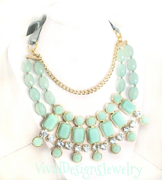 Seafoam Grün Statement Halskette - Mint Briolette Big Chunky Bib Bubble Seafoam Grün Statement Halskette - Mint Briolette Big Chunky Bib Bubble von VividDesignsJewelry