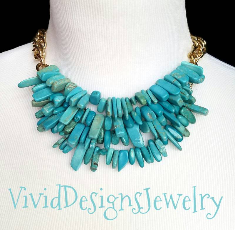 Spike Türkis Statement Halskette - Punkt Bib Schmuck Stick Spike Türkis Statement Halskette - Punkt Bib Schmuck Stick von VividDesignsJewelry