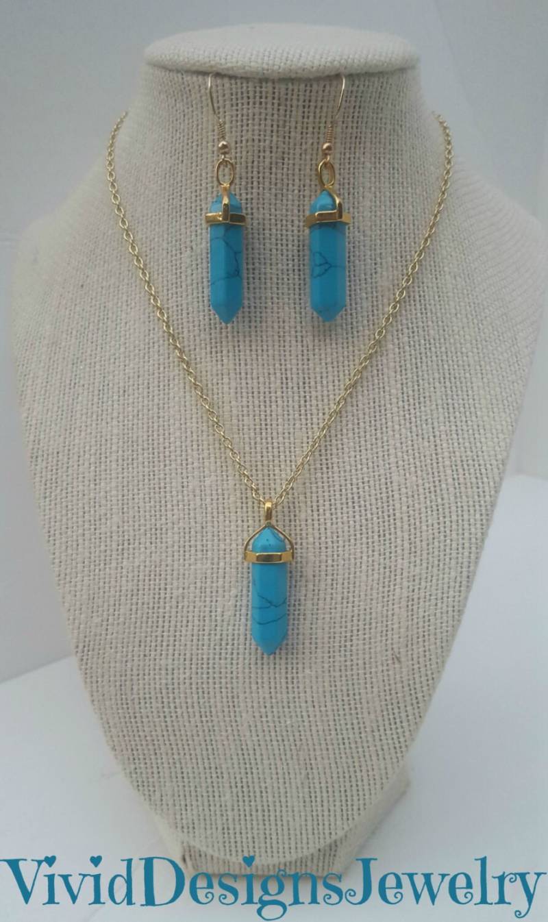 Türkis Quarz Briolette Tropfen Statement Halskette Und Ohrring Set Türkis Quarz Briolette Tropfen Statement Halskette Und Ohrring Set von VividDesignsJewelry