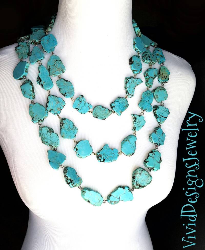 Türkis Statement Halsketten - Schmuck Dreireihiger Strang Halskette Türkis Statement Halsketten - Schmuck Dreireihiger Strang Halskette von VividDesignsJewelry