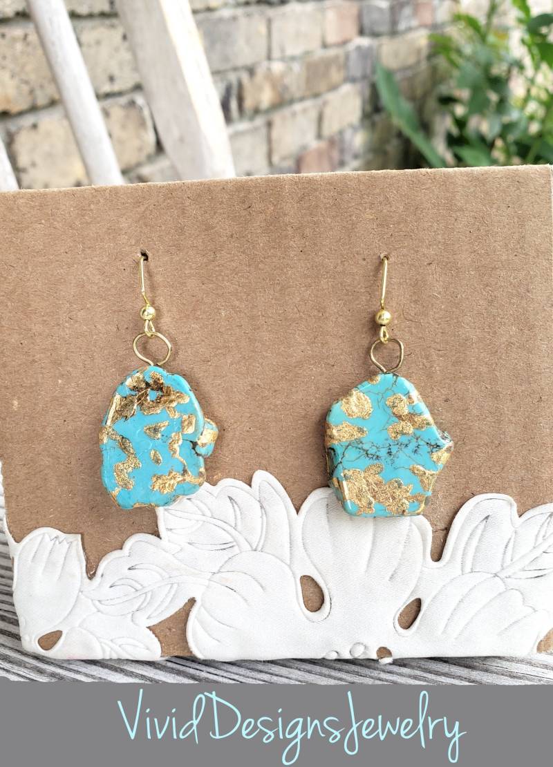 Türkis Und Gold Statement Ohrringe - Baumeln Blaue Türkis Und Gold Statement Ohrringe - Baumeln Blaue von VividDesignsJewelry