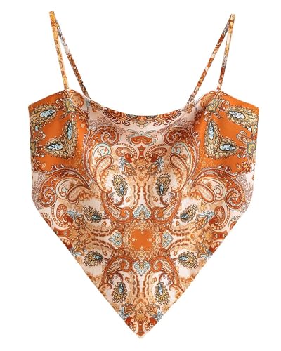 Damen-Bandana-Oberteil, Boho, Paisleymuster, Satin, Einstecksaum und Raffhalter, verstellbarer Spaghettiträger, Cami Tube Tops, Paisley Champagner, Klein Damen-Bandana-Oberteil, Boho, Paisleymuster, Satin, Einstecksaum und Raffhalter, verstellbarer Spaghettiträger, Cami Tube Tops, Paisley Champagner, Klein von VividMosaic