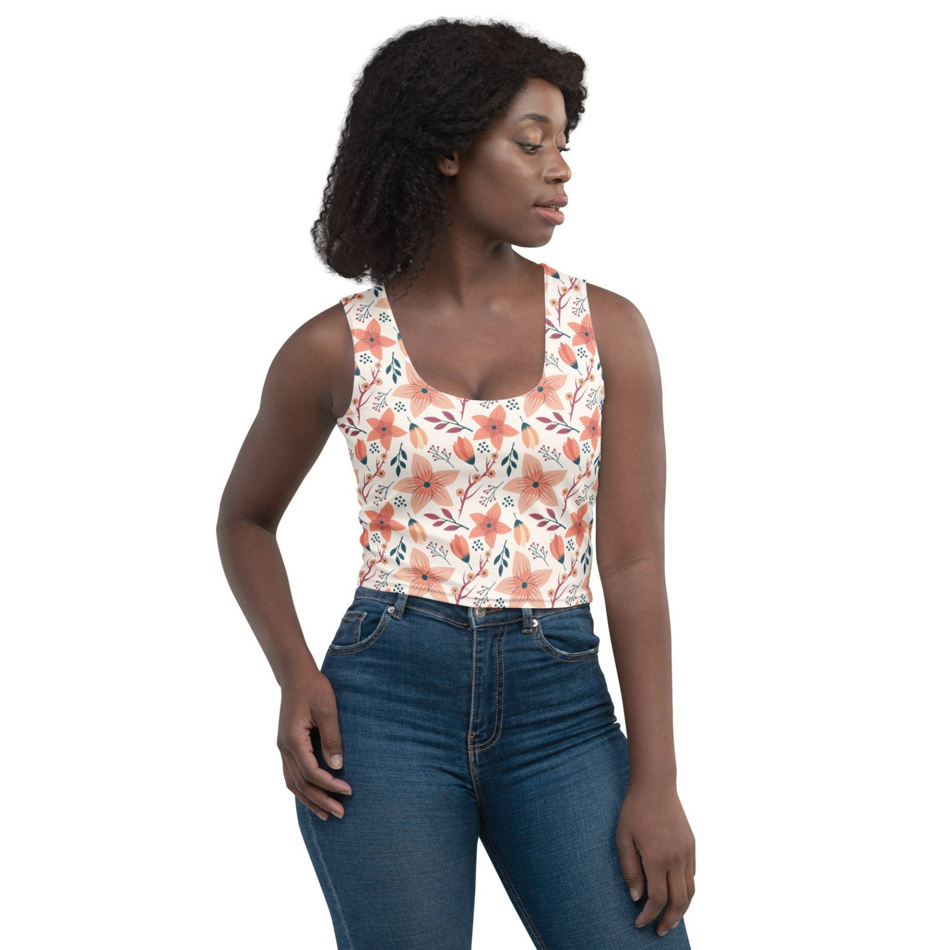 Crop-Top - Floral Design Peach Color. Afro Design. Gift For Her Crop-Top - Floral Design Peach Color. Afro Design. Gift For Her von VividVibePOD