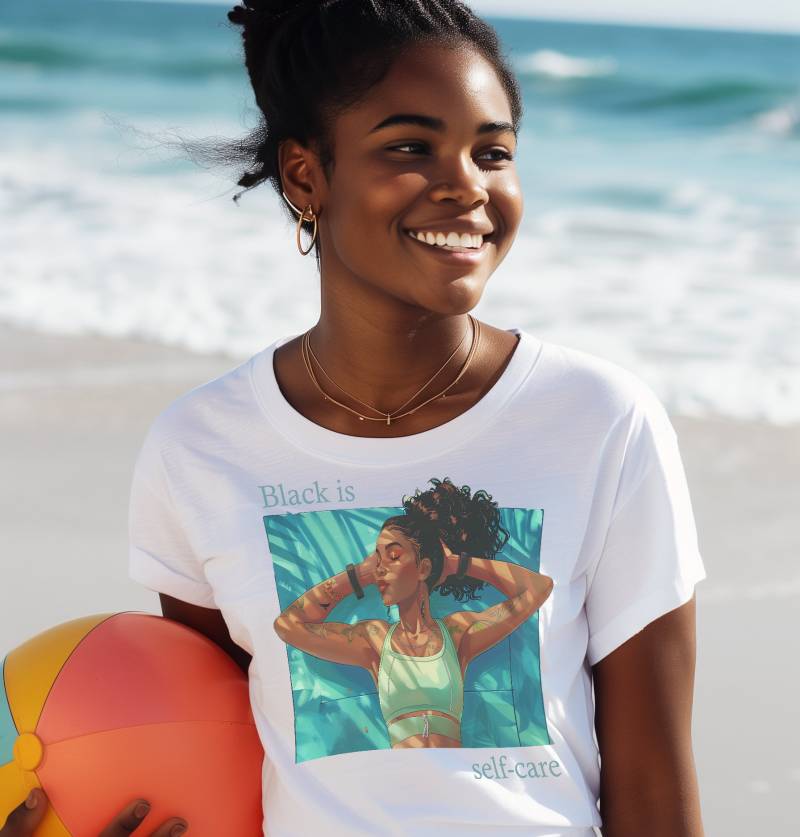 T-Shirt - Black Is Self-Care. Afro Design For Women. Melanin Affirmation. Happily Looking After Myself. Self-Love von VividVibePOD