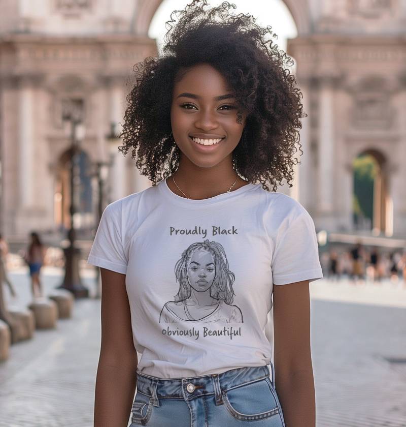 T-Shirt | Various Colors - Proudly Black, Obviously Beautiful Afro Design For Women. Melanin Affirmation. Proud To Be Black von VividVibePOD