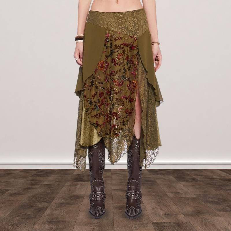 Grunge Fairycore Midi Rock Netzstoff, Spitze & Samt-Patchwork von VividlyHandmade