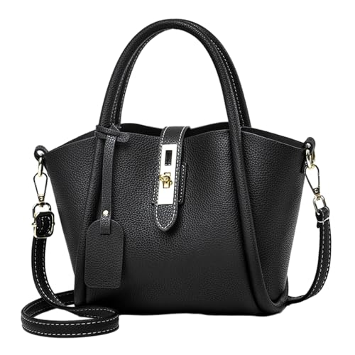 Vividora Damen Handtaschen,PU Leder Damen Schultertasche Schwarz Umhängetasche Henkeltaschen Mittelgroß Shopper Top Griff Retro Tasche von Vividora