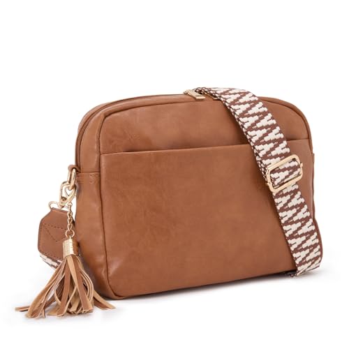 Vividora PU Leder Crossbody Bag Damen,Moderne Mittelgroß Umhängetasche Handtasche mit Abnehmbar Breitem Schultergurt Handytasche Zum Umhängen Braun von Vividora