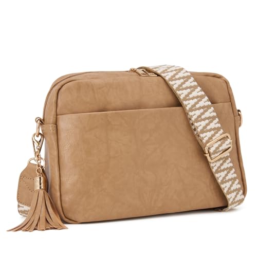 Vividora PU Leder Crossbody Bag Damen,Moderne Mittelgroß Umhängetasche Handtasche mit Abnehmbar Breitem Schultergurt Handytasche Zum Umhängen Khaki von Vividora