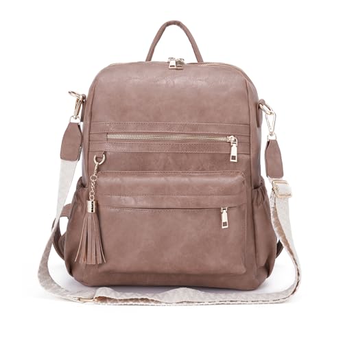 Vividora PU Leder Rucksack Damen,Elegant 2 in 1 Rucksack Handtasche Umhängetaschen Damen Modern Wasserdichte Anti-Diebstahl Cityrucksack Reisetasche mit Verstellbarem Handtaschengurt Rosa von Vividora