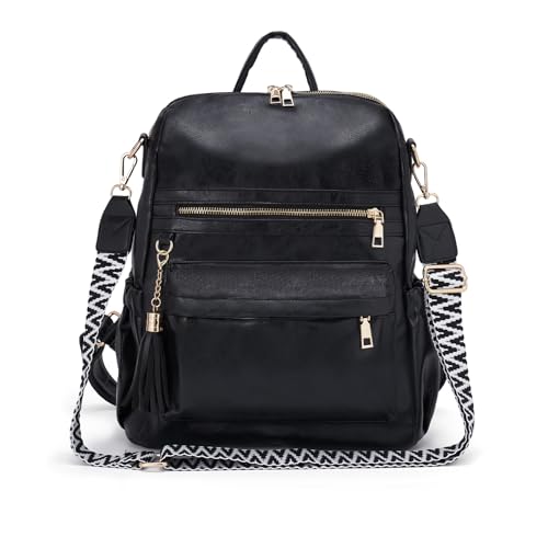 Vividora PU Leder Rucksack Damen,Elegant 2 in 1 Rucksack Handtasche Umhängetaschen Damen Modern Wasserdichte Anti-Diebstahl Cityrucksack Reisetasche mit Verstellbarem Handtaschengurt Schwarz von Vividora