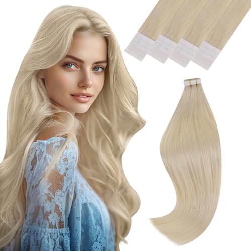Vivien Blond Extensions Echthaar Tapes 50cm Bleichblond Tape in Extensions Echthaar Natürlich für Frauen Glatt 20Pcs 50g #613 von Vivien