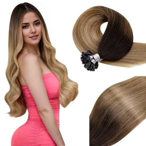 Vivien Braun Bonding Extensions Echthaar Balayage 40 cm Pre Bonded Bonding Echthaar Extensions Ombre Braun bis Aschblond für Frauen Weich 50g 50s #2/6/18 von Vivien
