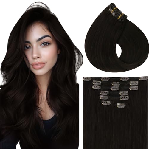 Vivien Braun Clip in Extensions Echthaar Dunkelstes Braun Extensions Echthaar Clip Doppelter Schuss für Frauen 55cm 7Pcs 120g von Vivien