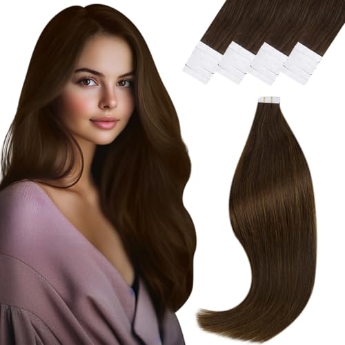 Vivien Braun Echthaar Extensions Tape 40cm für Frauen Tape Extensions Echthaar Mittelbraun Haarverlängerungen Menschliches Haar 50g 20Pcs von Vivien