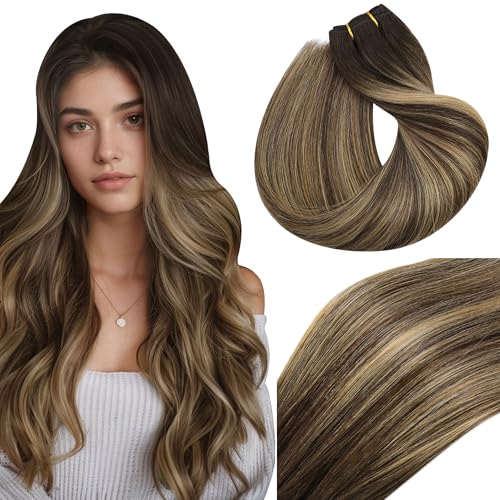 Vivien Echthaar Tressen Balayage Braun für Frauen Weft Haar Extensions Menschliches Haar Ombre Mittelbraun bis Honigblond 16 Zoll 100g #4/27/4 von Vivien