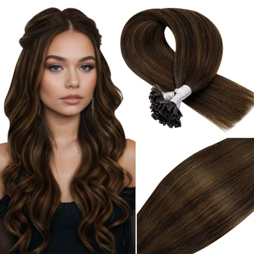 Vivien Extensions Echthaar Bondings Braun Balayage Bonding Extensions Echthaar Natürlich Dunkelbraun Ombre Hellbraun für Frauen 18 Zoll 50g 50s von Vivien