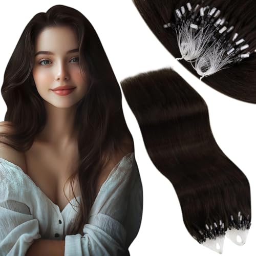 Vivien Microring Extensions Echthaar 40cm Braun für Frauen Extensions Echthaar Micro Link Dunkelstes Braun Invisible Glatt 50g 50s #2 von Vivien