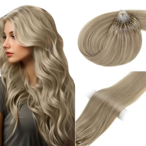 Vivien Microring Extensions Echthaar Blond Cold Fusion Echthaar Extensions Micro Beads Remy Highlight Blond Menschliches Haar für Frauen 40cm 50g 50s von Vivien