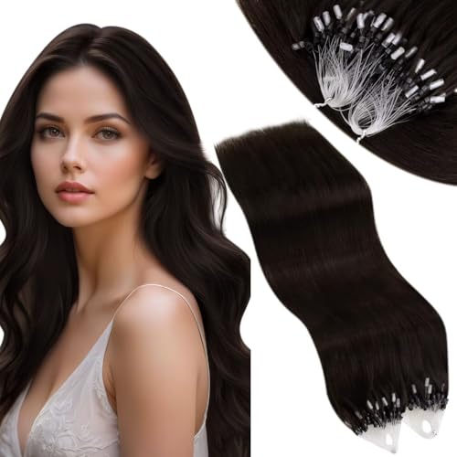 Vivien Microring Extensions Echthaar Dunkelstes Braun Extensions Echthaar Micro Ring Braun Menschliches Haar für Frauen 16 Zoll 50g 1g/Strang von Vivien