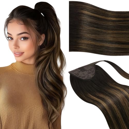 Vivien Zopf Echthaar Extensions Braun Balayage Ponytail Extensions Echthaar Ombre Braun Haarverlängerungen Echthaar Zopf für Frauen 50cm 80g von Vivien