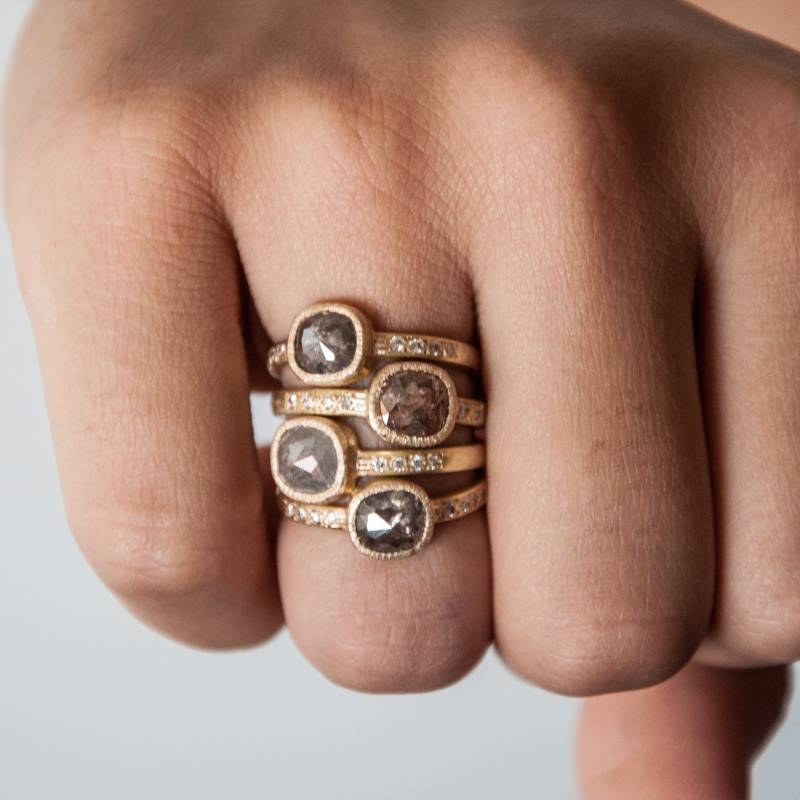 Rosenschliff Salz Und Pfeffer Diamantring 14K Gold Verlobungsring von VivienFrankDesigns