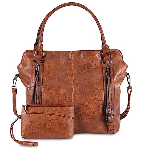 Damen Handtasche Große Leder Damenhandtasche Umhängetaschen Hobo Taschen Vintage Fashion Quasten Freizeit Mehrtaschenfach Mehrzweck Große Kapazität Mit Geldbörse 2pcs Set(Braun) von Viviheyday