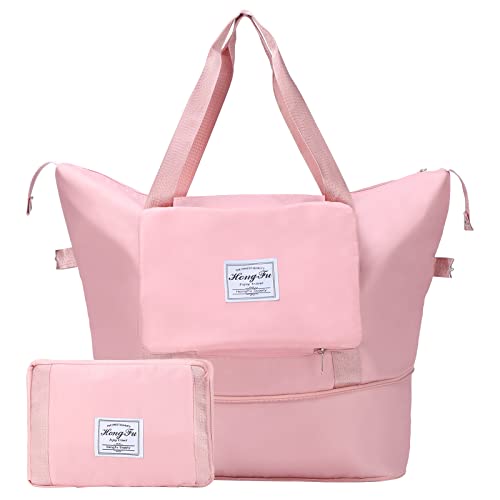 Reisetasche Faltbare mit großer Kapazität, Oxford-Stoff Kapazität Sporttasche Weekender Handgepäck mit erweiterbarem Platz für Damen und Herren(Rosa) von Viviheyday