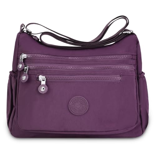 Viviheyday Schultertasche aus Wasserabweisendes Nylon,Multi-Pocket Casual Crossbody Tasche für Damen, lässige Segeltuch-Kuriertaschen (Lila) von Viviheyday