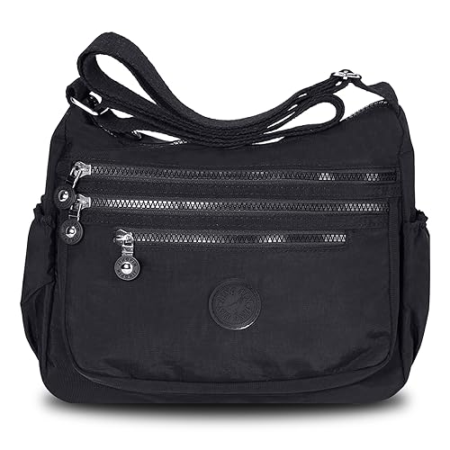 Viviheyday Schultertasche aus Wasserabweisendes Nylon,Multi-Pocket Casual Crossbody Tasche für Damen, lässige Segeltuch-Kuriertaschen (Schwarz) von Viviheyday