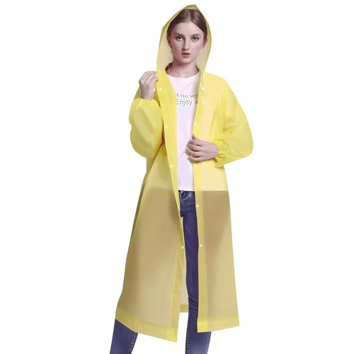 Vivikivi 2 Stück Unisex Regenponcho für Damen Wasserdicht, Wiederverwendbarer Regenschut Regencape mit Ärmel Kapuze Tragbarer Regenmantel für Wandern Reisen Camping Angeln Radfahren (Gelb) von Vivikivi