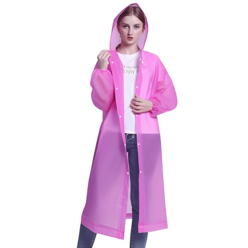 Vivikivi 2 Stück Unisex Regenponcho für Damen Wasserdicht, Wiederverwendbarer Regenschut Regencape mit Ärmel Kapuze Tragbarer Regenmantel für Wandern Reisen Camping Angeln Radfahren (Rosa) von Vivikivi