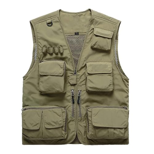 Vivikivi Herren Outdoor Weste Anglerweste Sommer Leicht Schnelltrockenweste Ärmellos Weste mit Viele Taschen für Angeln Safari Camping Wandern Reisen Cargo Jagd Sport (Khaki, XXL) von Vivikivi