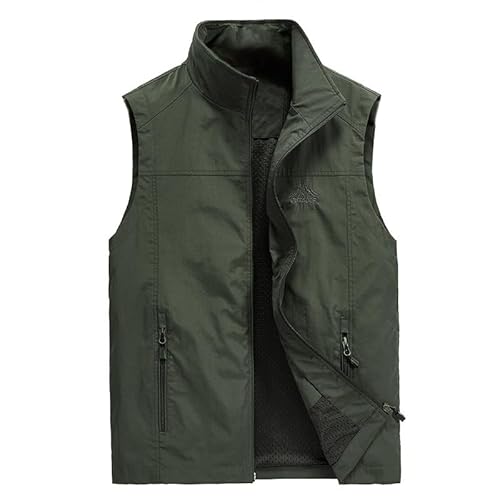 Vivikivi Herren Weste Lässig Sommerweste Herren Leicht mit Taschen Atmungsaktiv Ärmellose Weste Jacke Schnelltrocknend Outdoorweste Anglerweste Jagd Fotografie Camping (Armeegrün, L) von Vivikivi