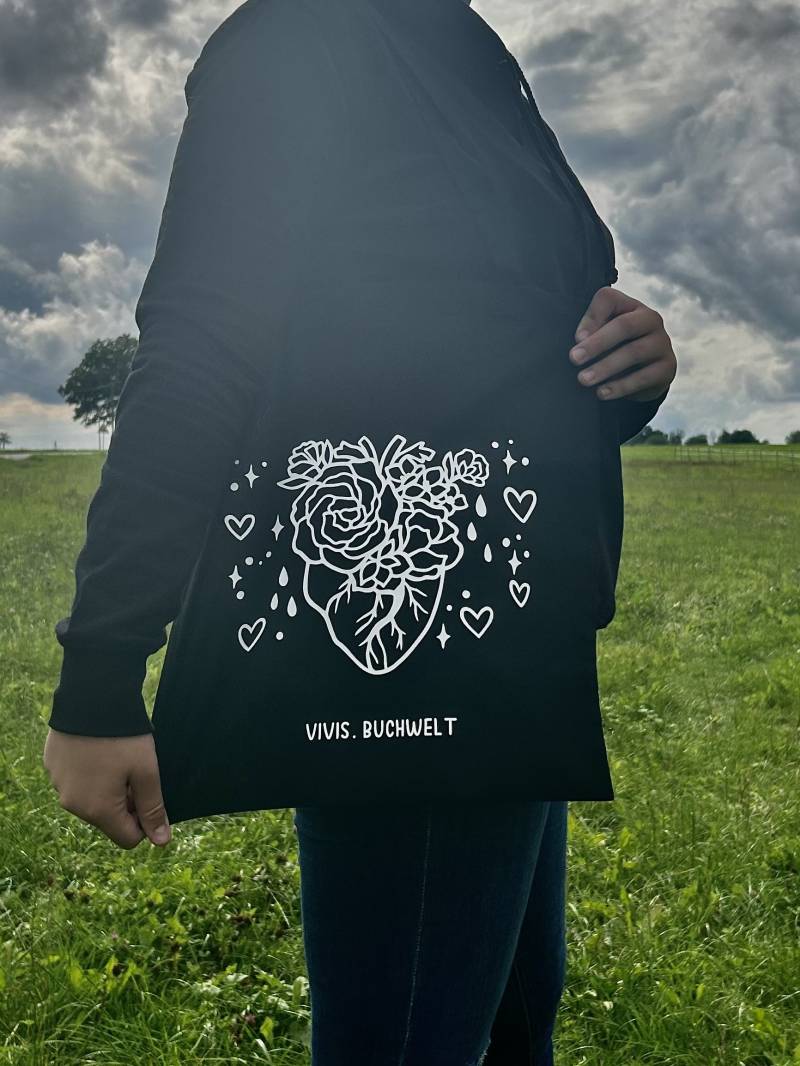 Tragetasche, Jutebeutel, Baumwolltasche „Herz" von Vivisbuchwelt