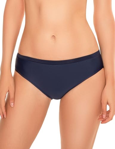 VIVISENCE 3002 Bikinislips Dame Bademode Musterlos Gerafft Hoher Bund Setteil EU, Dunkelblau,46 von VIVISENCE