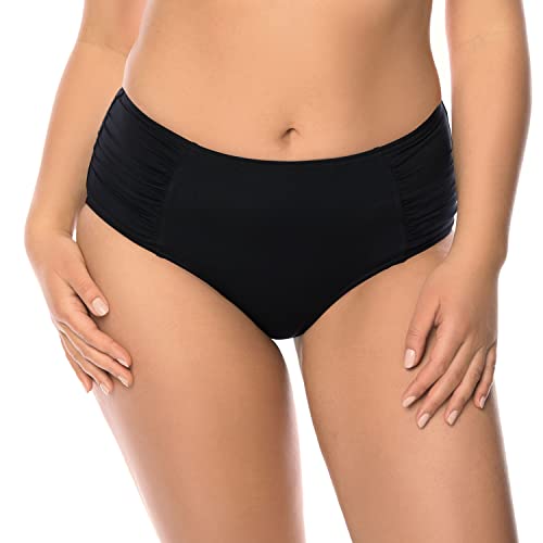 VIVISENCE 3002 Bikinislips Dame Bademode Musterlos Gerafft Hoher Bund Setteil EU, Schwarz,44 von VIVISENCE