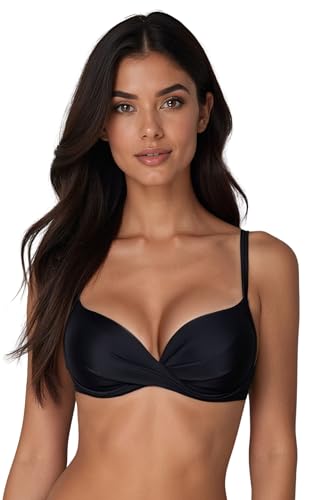 VIVISENCE 3209 Bikini BH Dame Bademode Bikinioberteil Musterlos Bügel EU, Schwarz,70E von VIVISENCE