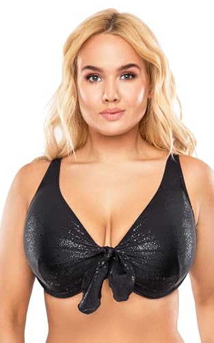 VIVISENCE Bikini BH Dame Bademode Bikinioberteil Musterlos Setteil EU 3202, Schwarz Glänzend,85D von VIVISENCE