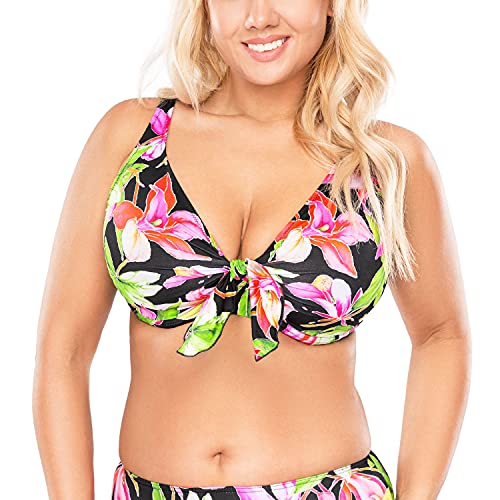 VIVISENCE Bikini BH Dame Bademode Soft Cups Gestreift Regulierbar EU 3203, Pinke Blumen,80C von VIVISENCE