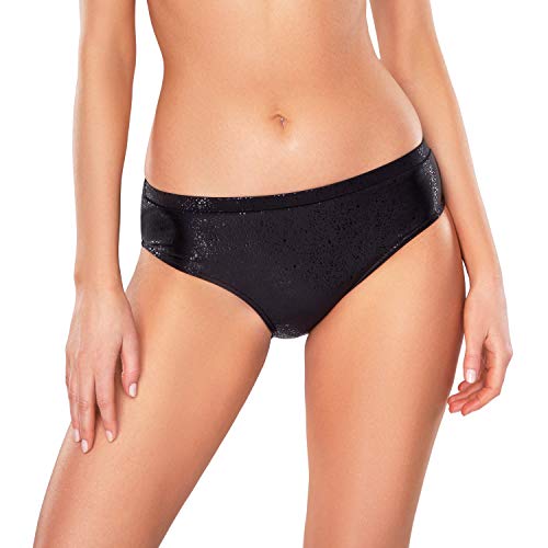 VIVISENCE Bikinislips Dame Bademode Musterlos Normaler Bund Setteil EU 3001, Schwarz Glänzend,44 von VIVISENCE