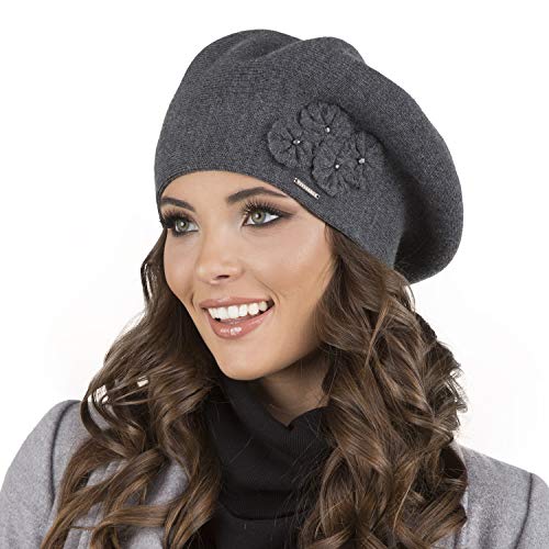 VIVISENCE Damen Baskenmütze Eleganter Wintermütze Warm Und Gemütlich Kopfbedeckung An Winter Und Herbst Warm Dick Strickmütze, Klassisch Mütze Für Frauen, Hergestellt In EU, Dunkelgrau von VIVISENCE