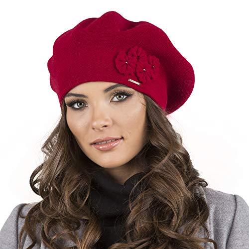 VIVISENCE Damen Baskenmütze Eleganter Wintermütze Warm Und Gemütlich Kopfbedeckung An Winter Und Herbst Warm Dick Strickmütze, Klassisch Mütze Für Frauen, Hergestellt In EU, Rot von VIVISENCE