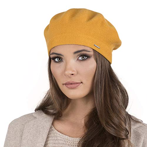 VIVISENCE Damen Baskenmütze Eleganter Wintermütze Warm Und Gemütlich Kopfbedeckung An Winter Und Herbst Warm Dick Strickmütze, Klassisch Mütze Für Frauen Modell 7005, Honig,Einheitsgröße von VIVISENCE