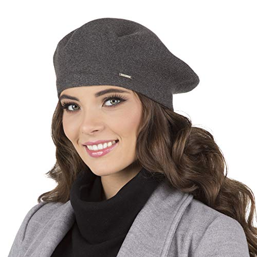VIVISENCE Damen Baskenmütze Eleganter Wintermütze Warm Und Gemütlich Kopfbedeckung An Winter Und Herbst Warm Dick Strickmütze, Klassisch Mütze Für Frauen Modell 7005, Dunkelgrau,Einheitsgröße von VIVISENCE