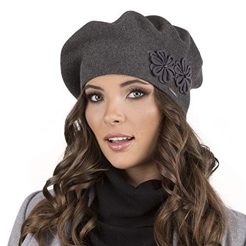 VIVISENCE Damen Baskenmütze Warm Und Gemütlich Wintermütze An Winter Und Herbst Warme Dick Strickmütze, Kopfbedeckung Eleganter Klassisch Mütze Für Frauen Modell 7007, Dunkelgrau,Einheitsgröße von VIVISENCE