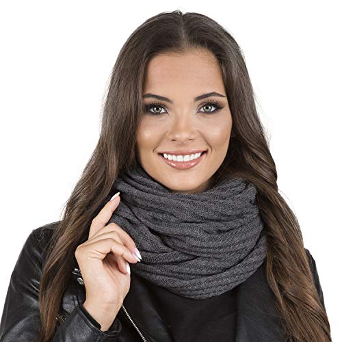 VIVISENCE Damen Winter Loop Schal Warm Und Bequem Halsbedeckung Für Herbst Und Winter Warm Dick Schal, Klassisch Winterschal Für Frauen, Hergestellt In Der EU, Dunkelgrau von VIVISENCE