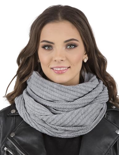 VIVISENCE Damen Loopschal Zweifach Gefaltet Ideal Für Kalte Wintertage 7017S, Hellgrau,Einheitsgröße von VIVISENCE