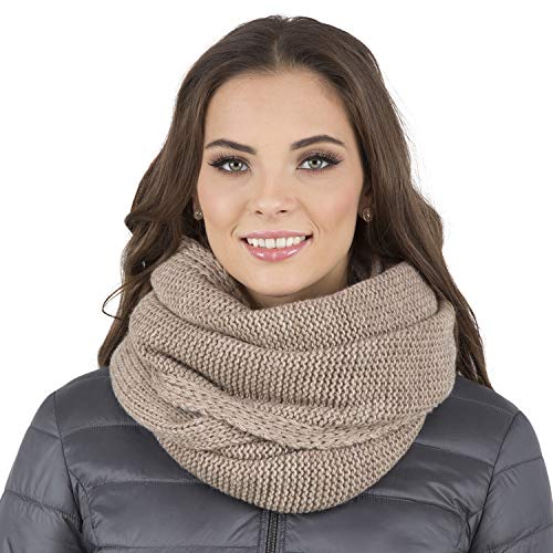 VIVISENCE Damen Winter Loop Schal Warm Und Gemütlich Halsbedeckung An Winter Und Herbst Warm Dick Schal, Klassisch Winterschal Für Frauen, Hergestellt In EU, Beige von VIVISENCE